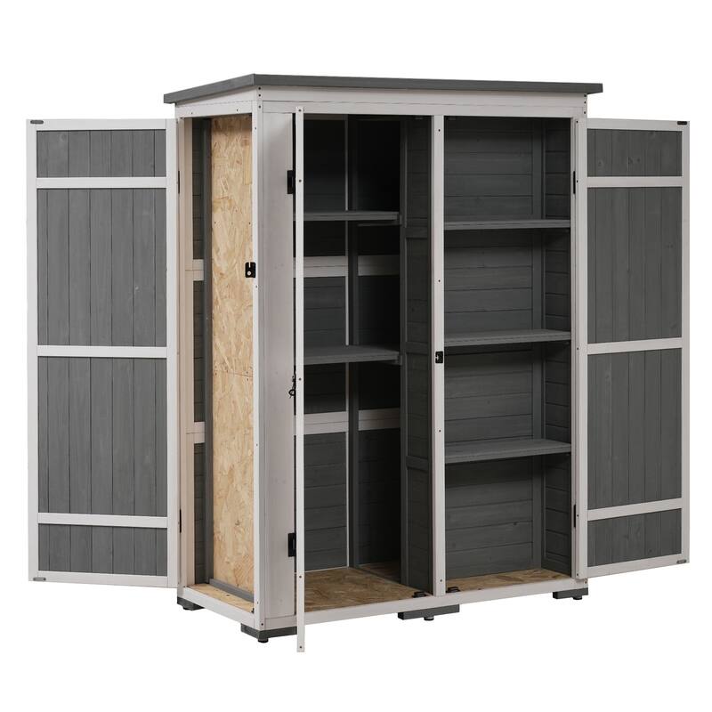 Roomfitters 5.5ft Outdoor Wood Storage Shed with Waterproof Roof and Multiple Shelves