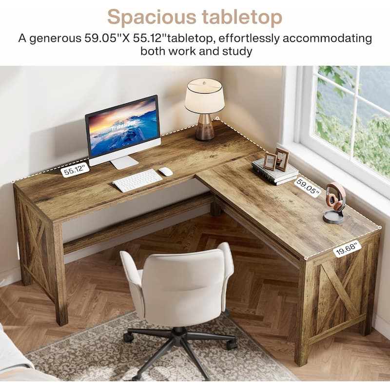 L Shaped Executive Office Desk, 59 Inches Corner Computer Desk