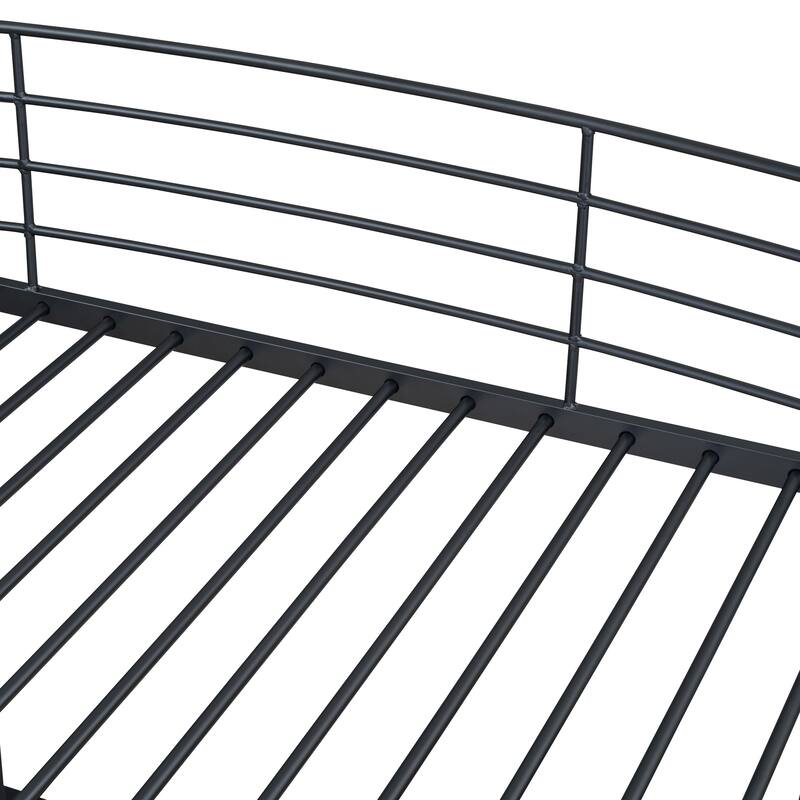 Metal Loft Bed with Shelves, L-Shaped Desk, Sockets, USB Ports, Wireless Charging
