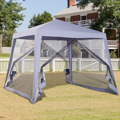 Outsunny 10' x 10' Folding Slant Leg Screened Sun Shelter Canopy Tent with Mesh Sidewalls