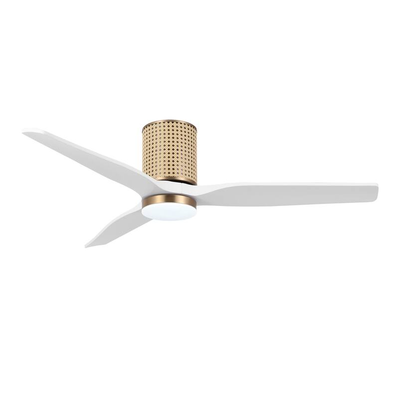 MLiAN 52 In. 3 Solid Wood Blades Flush Mount Ceiling Fan with Light Kit - 52"