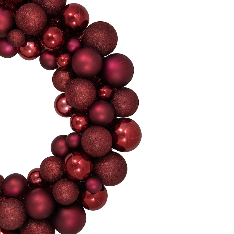 Burgundy 3-Finish Shatterproof Ball Christmas Wreath - 24" Unlit