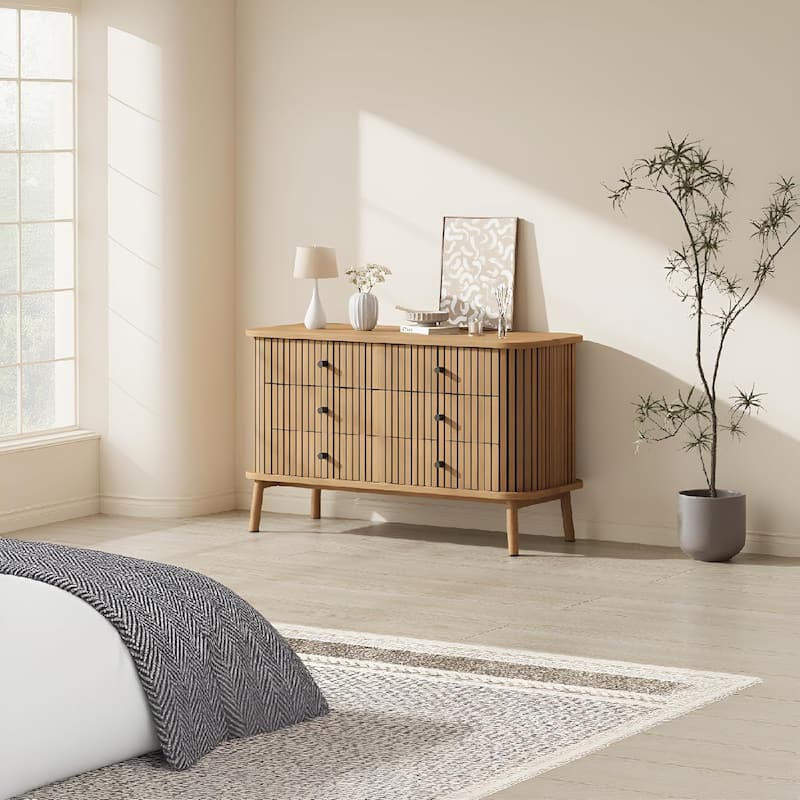 47in Wide Six Drawer Dresser, Chest of Drawers for Bedroom/Living Room - Natural