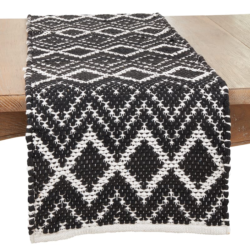 Handcrafted Delight Diamond Chindi Table Runner - Black - 16" x 72"