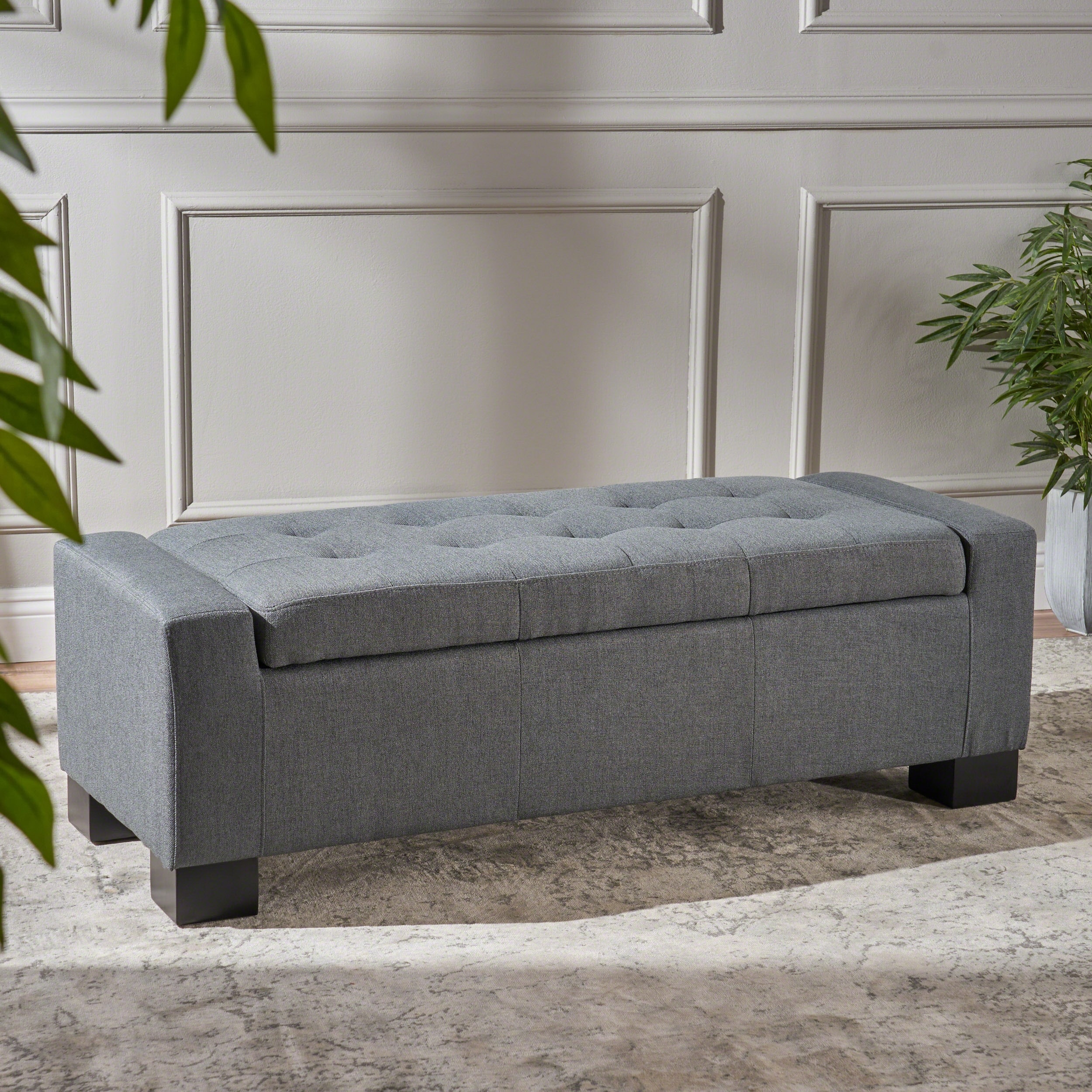 Tufted Ottoman with Storage, Storage Ottoman Bench with Safety Hinge, Upholstered Entryway Bench with Seating