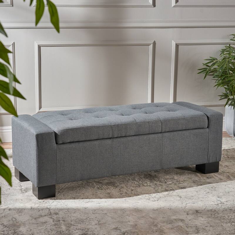 Tufted Ottoman with Storage, Storage Ottoman Bench with Safety Hinge, Upholstered Entryway Bench with Seating - Grey