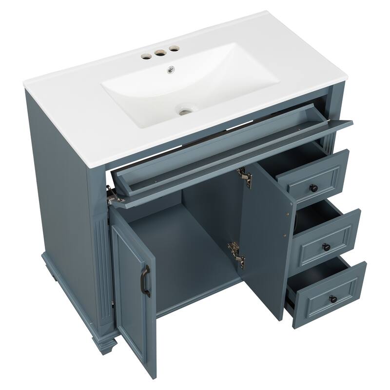 GDFStudio - Oliver Bennett 36-Inch Freestanding Bathroom Vanity with Flip-Out Storage and Refined Wood