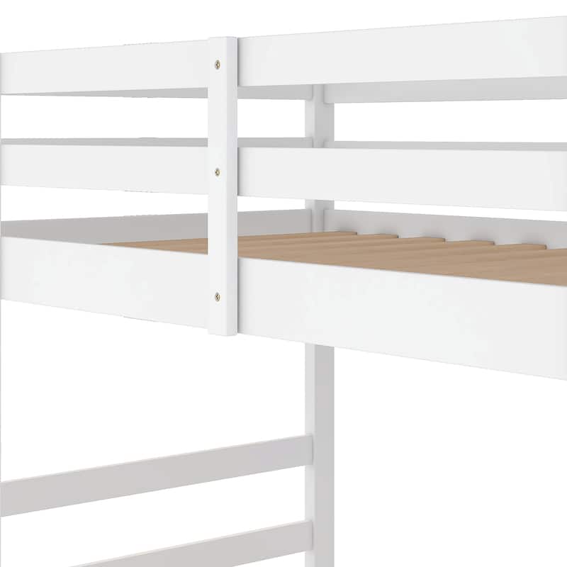 Roomfitters Twin Over Twin Bunk Bed with Ladder, Solid Wood Frame, Space-Saving Modern Bedroom Furniture, White
