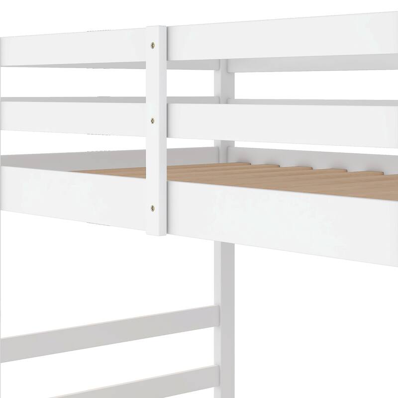 Solid Pine Twin Bunk Bed, Ladder, Full-length Guardrail, Space-Saving
