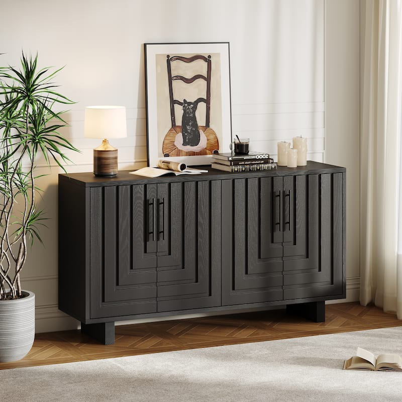 Christopher Knight Home - Lyra 59" Modern Sideboard Storage Cabinet with 4 Doors - Ash Veneer & MDF with Metal Handles - Black - 59''×15.75''×32.5''