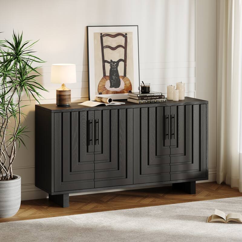 Wood Sideboard Buffet Cabinet, 67" Large Minimalist Credenza with Storage, Modern Accent Cabinet with 4 Doors - Black