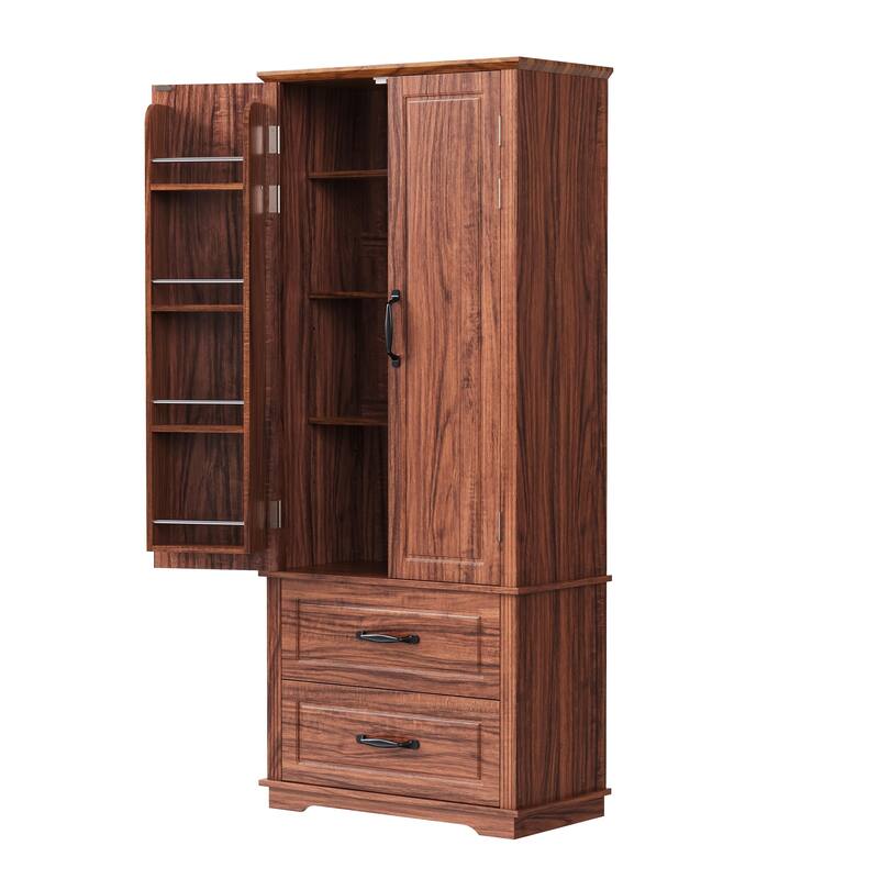 71"Kitchen Pantry Cabinet with 2 Drawers,Embossed Texture Freestanding Cabinet with 8 Door Shelves and 3 Cabinet Shelves