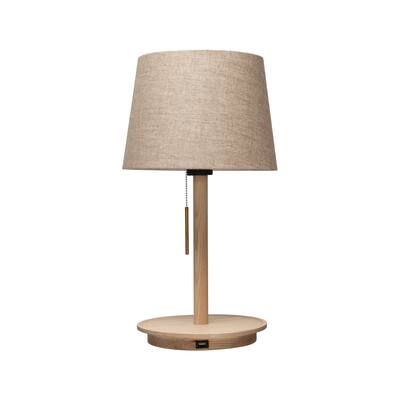 Ash Wood Table Lamp with Linen Shade, Modern Table Lamp with USB Port