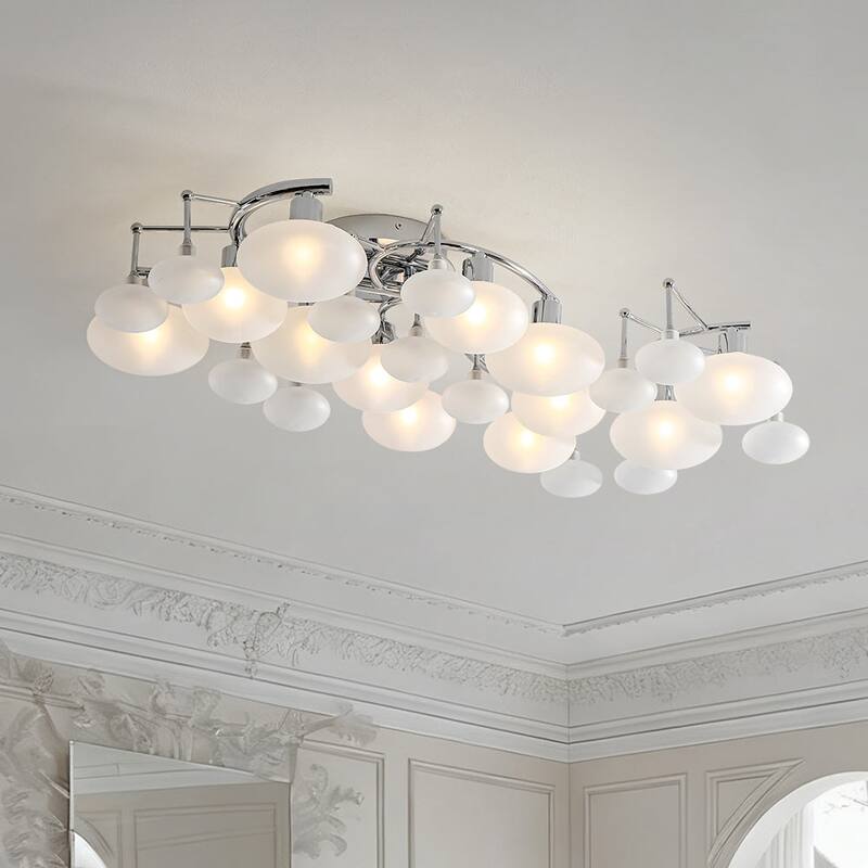 Mid-century Glam 12-Light Oval Frosted Glass Semi Flush Mount - 30.7 in