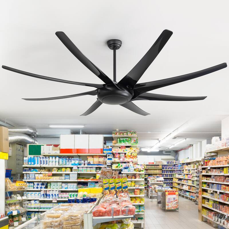 Large 100/84-inch 8-Blade Matte Black Ceiling Fan with Remote,No Light