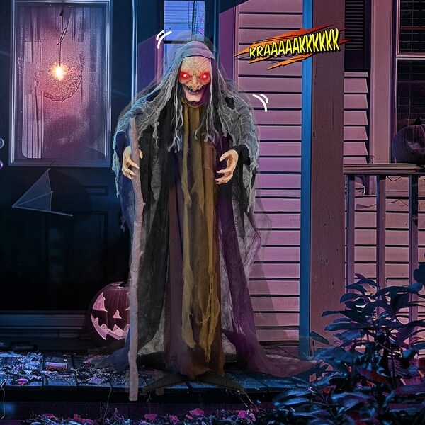 5.3Ft Witch With Crutch Halloween Standing Decoration - Bed Bath