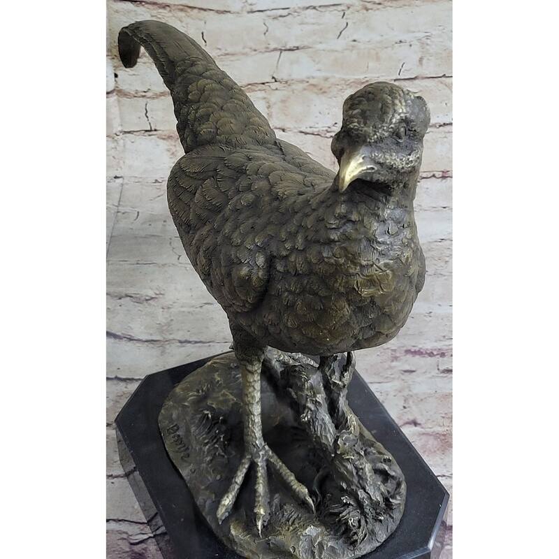 Pheasant Grouse Game Bird Hunter Bronze Marble Statue Sculpture Wildlife Trophy