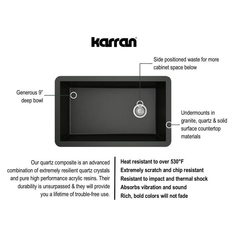 Karran Undermount Quartz 32 in. Single Bowl Kitchen Sink Kit