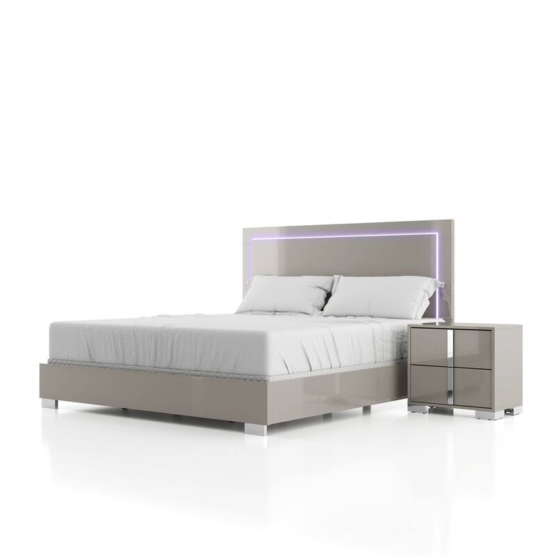 Furniture of America Erina Modern Glossy 2-Piece Panel Bed and Nightstand Set