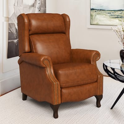 29.5-Inch Modern Recliner Chair,Genuine Leather Recliner With Comfortable Arms And Single Chair For Living Room,Beige/Blue/Brown