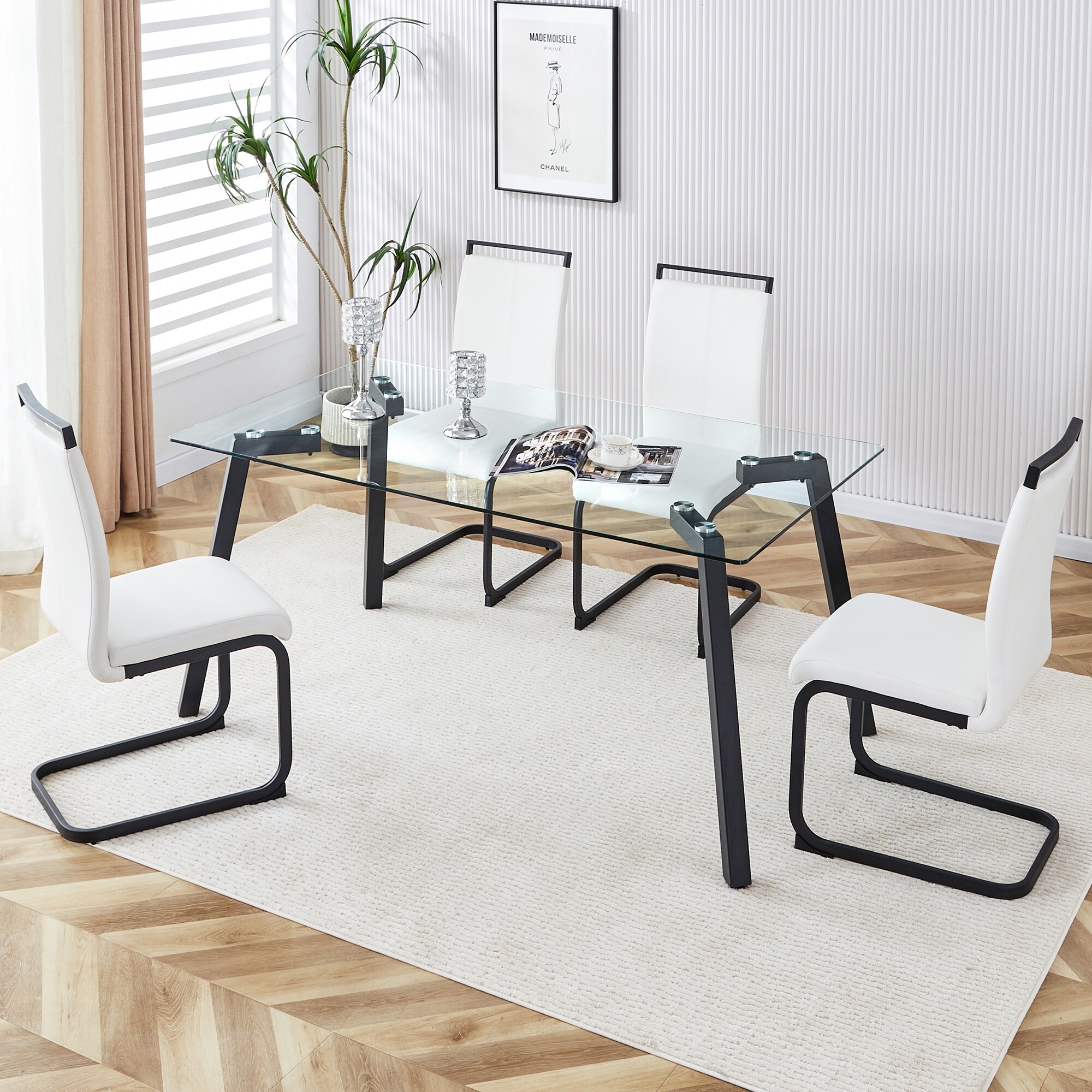 Rectangular glass dining top table for 4