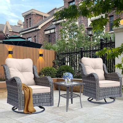 High Back Wicker Patio Furniture Outdoor Swivel Chair Set with Cushion