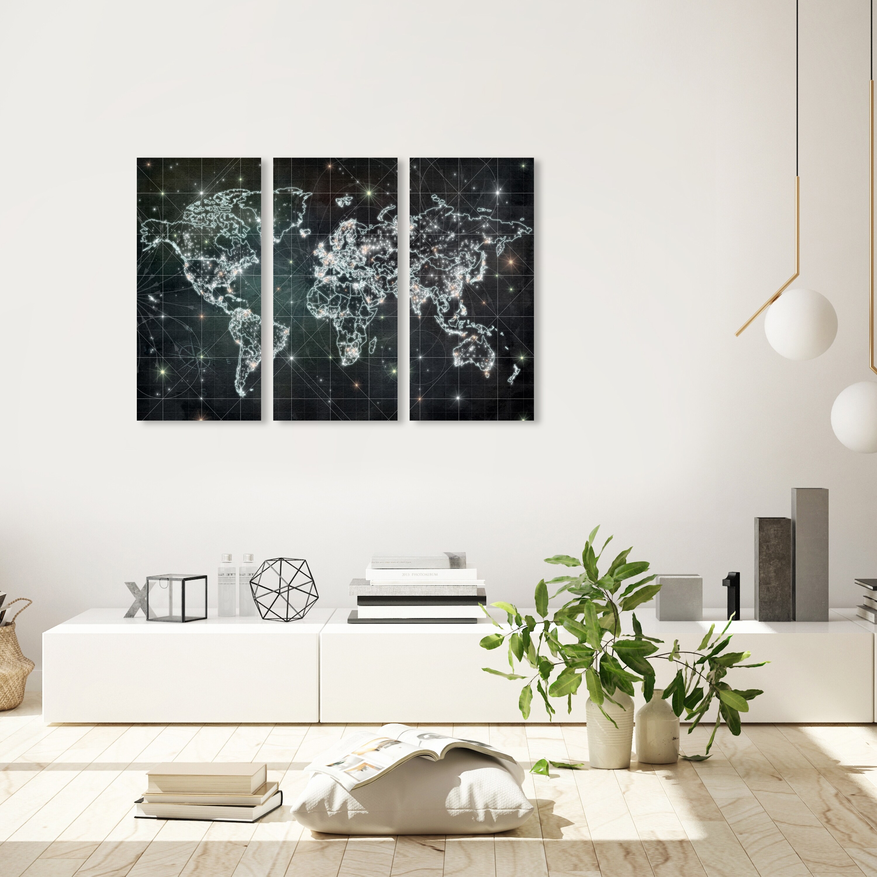 Oliver Gal ' Mapamundi Galaxy Triptych' Maps and Flags Wall Art