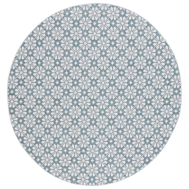 Martha Stewart by SAFAVIEH Matty Indoor/ Outdoor Rug - 6'5" Round - Blue/Beige