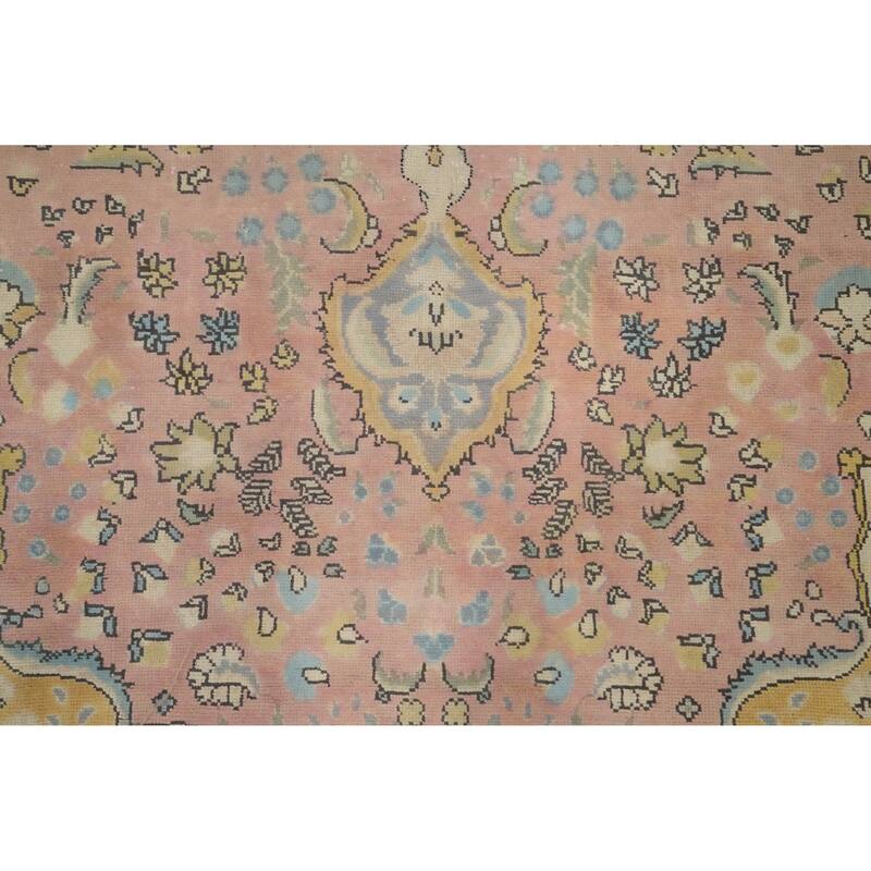 Hand Knotted Oriental 100% Wool Carpet Traditional Floral Pink Tabriz Area Rug - 10' 8'' X 7' 10''