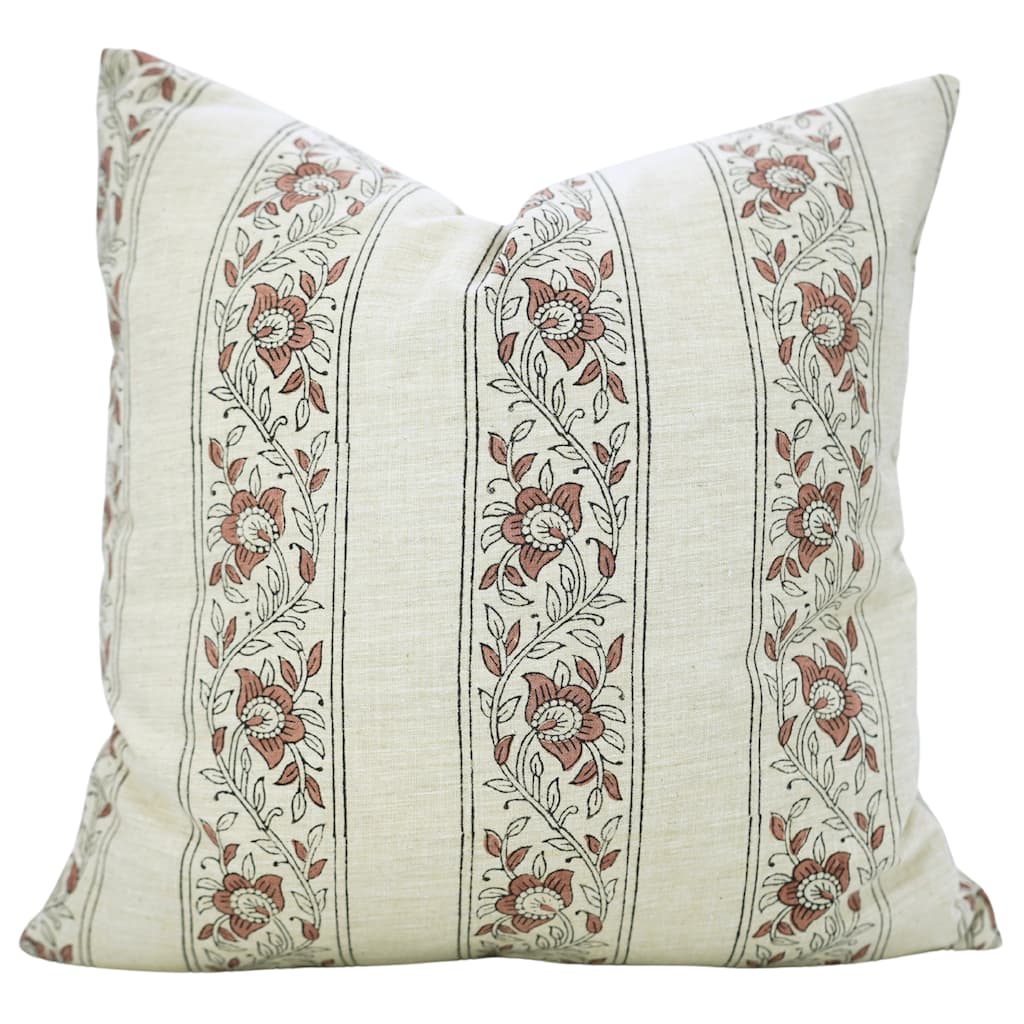 Fabdivine Brown Linen Blend 12x20 Inch Floral Cushion Cover for Chair, Sofa Bed Rectangle Farmhouse Pillowcase, Flower Buta