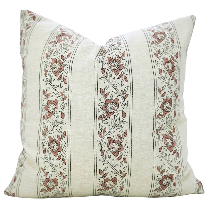 Fabdivine Soft Linen Floral Bohemian Pillow Case Hand Block Print for Home Décor - Pillow Covers - 22" X 22" - Brown