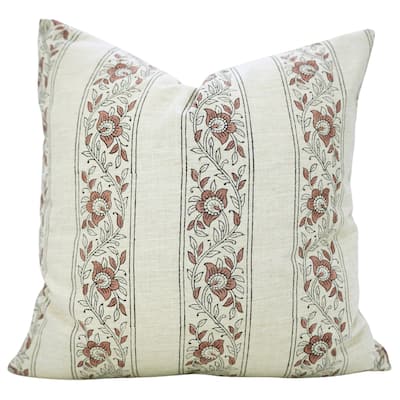 Fabdivine Soft Pure Linen Pink Fall or Home Décor Floral Cushion Cover for Boho Farmhouse Sofa 14x20 Inch Rectangle, Khushi