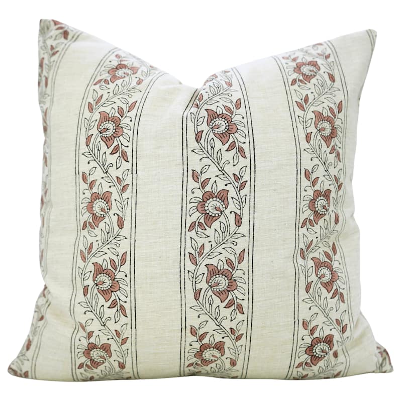 Fabdivine Soft Pure Linen Pink Fall or Home Décor Floral Cushion Cover for Boho Farmhouse Sofa 26x26 Inch Square, Khushi