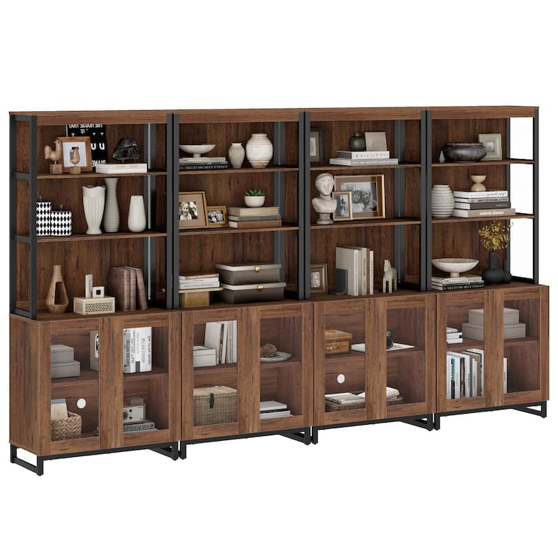 4 PCS Modern 72" Sideboard with Glass Doors and Adjustable Shelves, Multifunctional Buffet for Dining Room or Kitchen