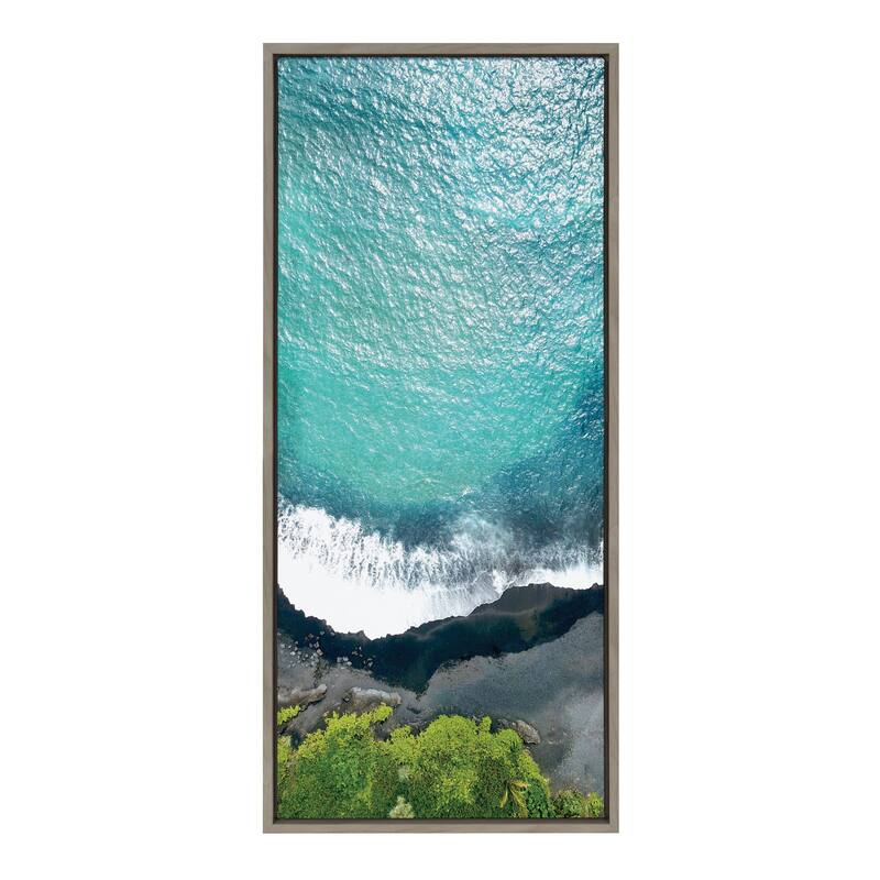 Kate and Laurel Sylvie Maui Black Sand Framed Canvas by Rachel Bolgov - 18x40 - Plastic - Grey