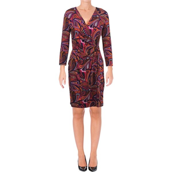 Anne Klein Womens Wear to Work Dress Printed Faux Wrap