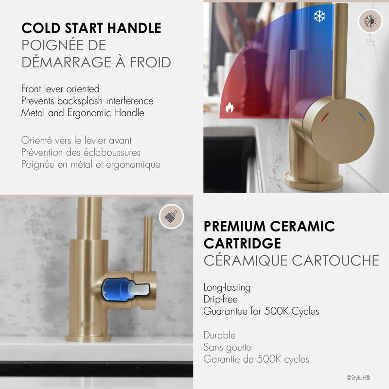 Milano Pull-Down Kitchen Faucet with water filter. Stainless Steel Gold.