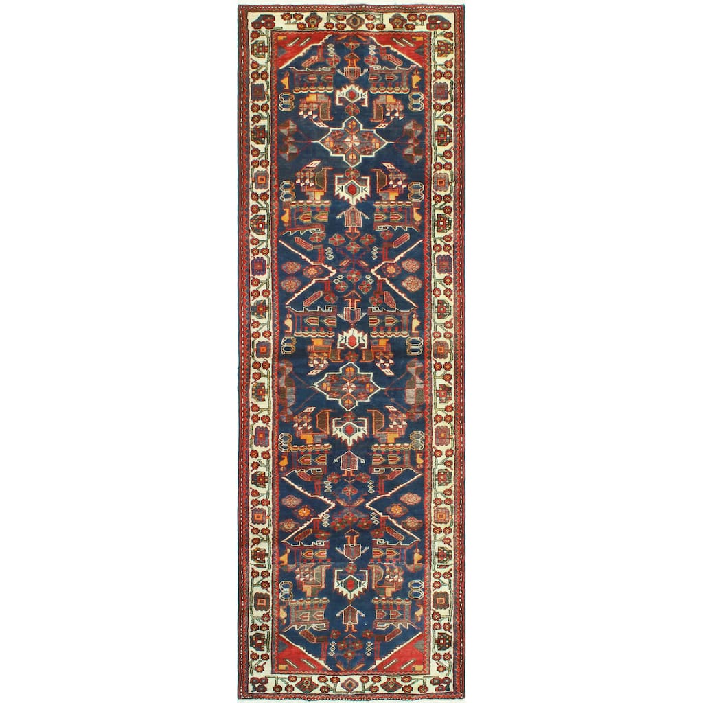 Fine Vintage Distressed Akmal Navy/Ivory Runner - 3'6" x 11'10"