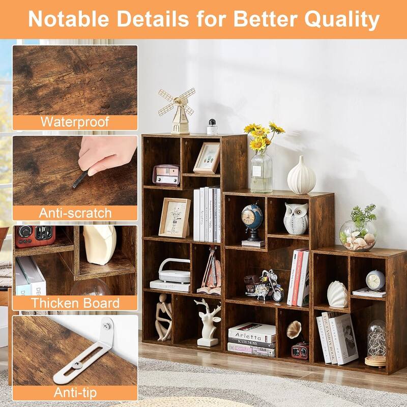 VECELO Wide Wood Organizer Bookcase Sets