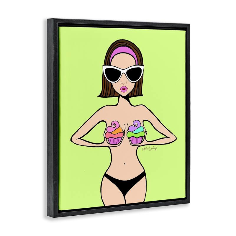 Stupell Glam Summer Gal & Cupcakes Framed Floater Canvas Wall Art Design By Katie Conley