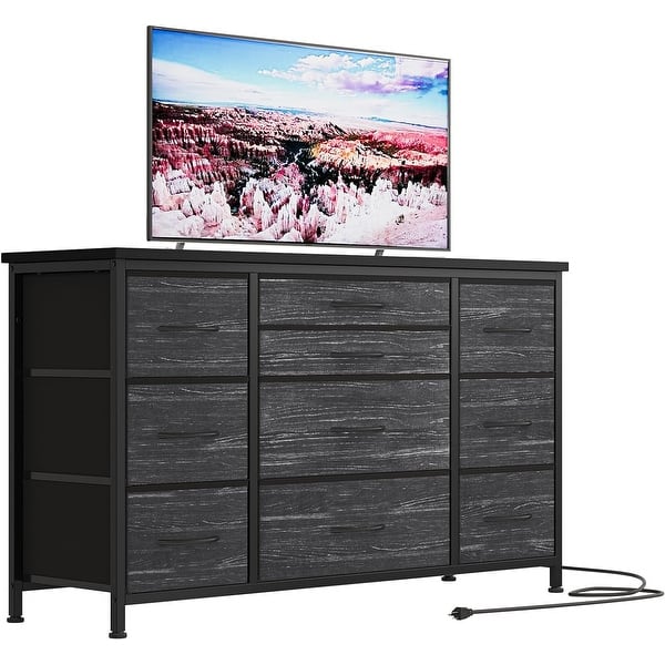 slide 2 of 44, 55 Inch TV Stand 10 Drawer TV Dresser with Charging Station Ebony Black