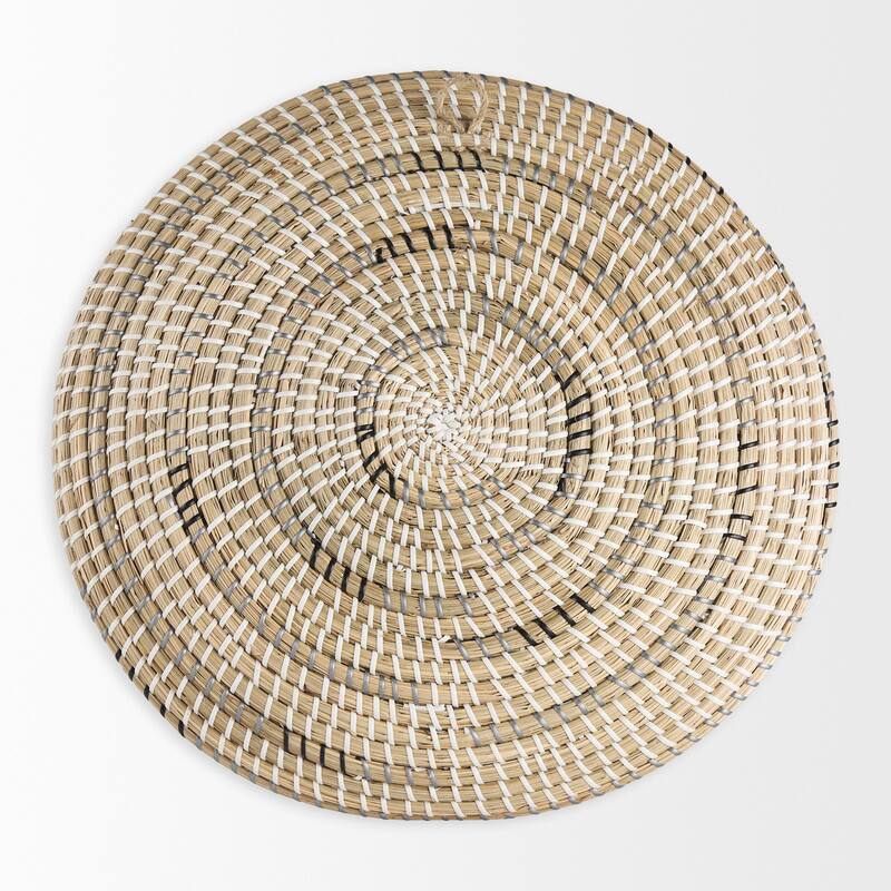 Avel Light Brown Seagrass w/Black, Grey & White Accents Round Hanging Wall Plate