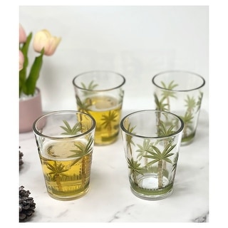 LeadingWare DOF Palm Tree Design Acrylic Drinking Glasses Set of 4 (15oz) - 4.88" W x 4.88" L x 4.5" H