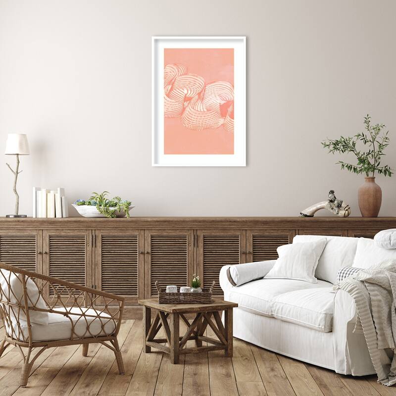 Flowering Peach Ribbon No. 1 by PI Studio Wood Framed Wall Art Print - Svelte White