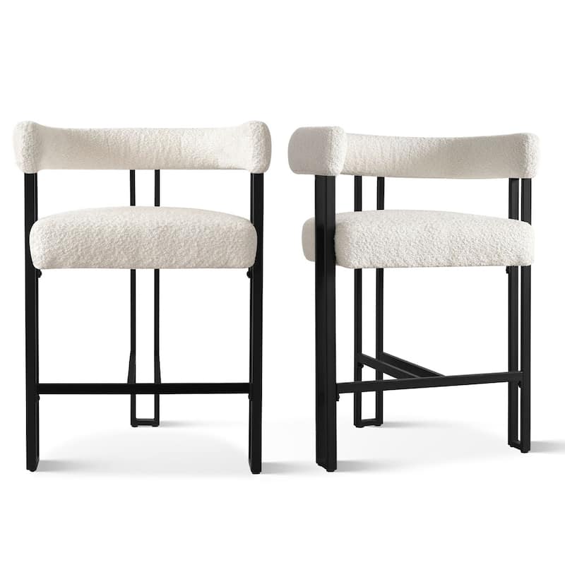 Boucle Upholstered Counter Stool with Arms(Set of 2)
