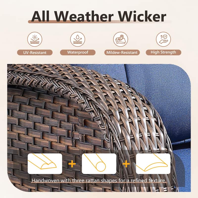 TWrap 5-Piece Patio Brown Wicker Sofa Conversation Set with 5-Inch Thick Cushions