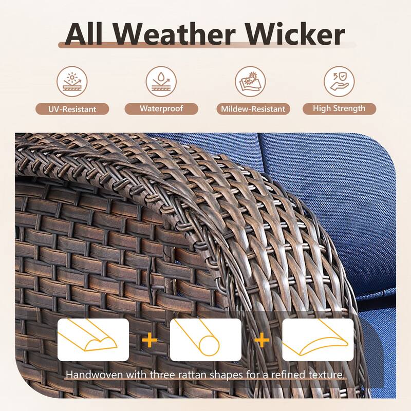 TWrap 5-Piece Wicker Patio Fire Pit Conversation Set with Swivel Gliders and 5-Inch Cushions