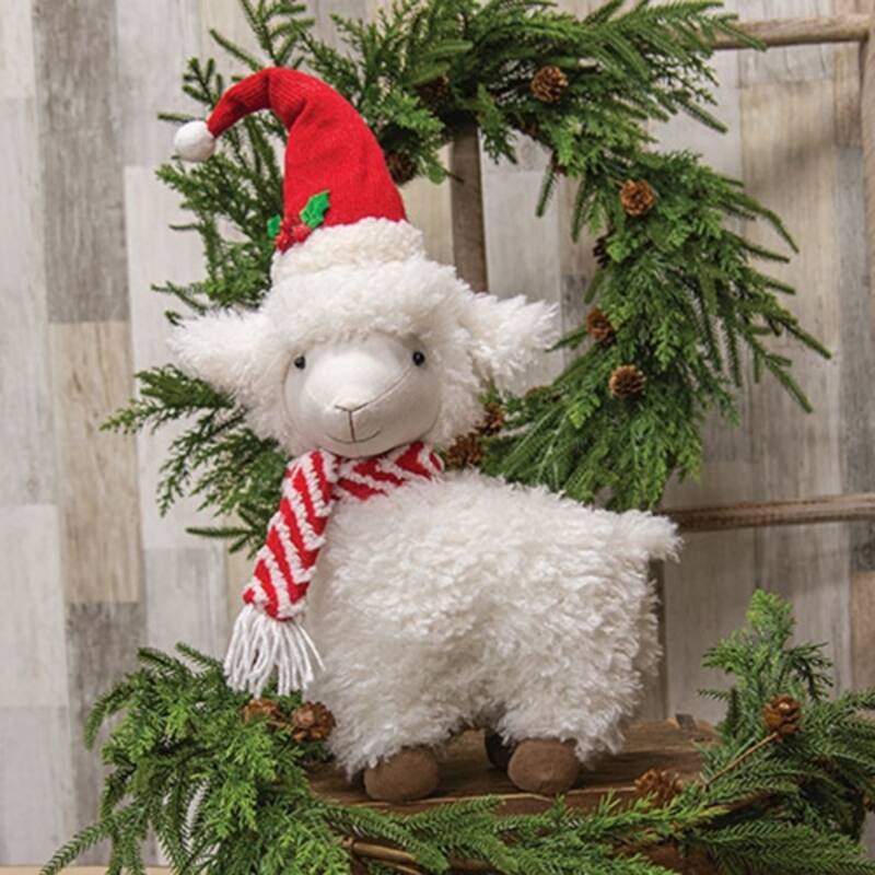 Fuzzy Standing Sheep w/ Holly - Multi