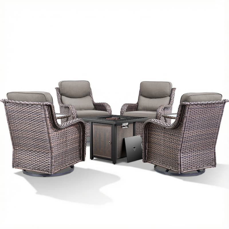 Pocassy 30 In Outdoor Fire Pits with Patio Swivel Glider Chari Set.