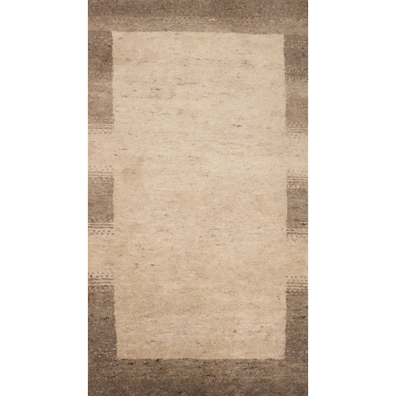 Hand Knotted Oriental 100% Wool Carpet Modern Modern Beige & Ivories Gabbeh Runner Rug - 4' 6'' X 2' 3''